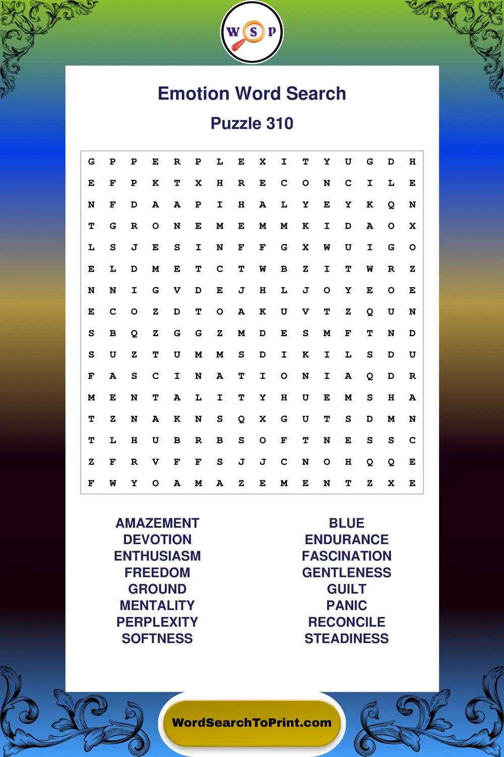 Emotion Word Search Puzzle 310