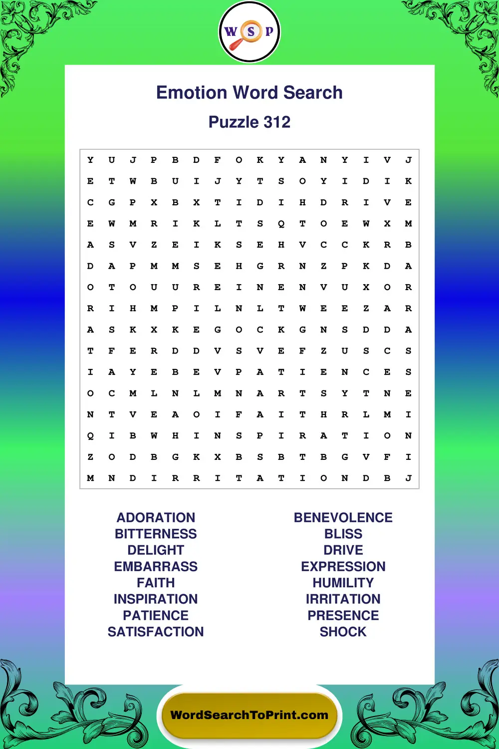Emotion Word Search Puzzle 312