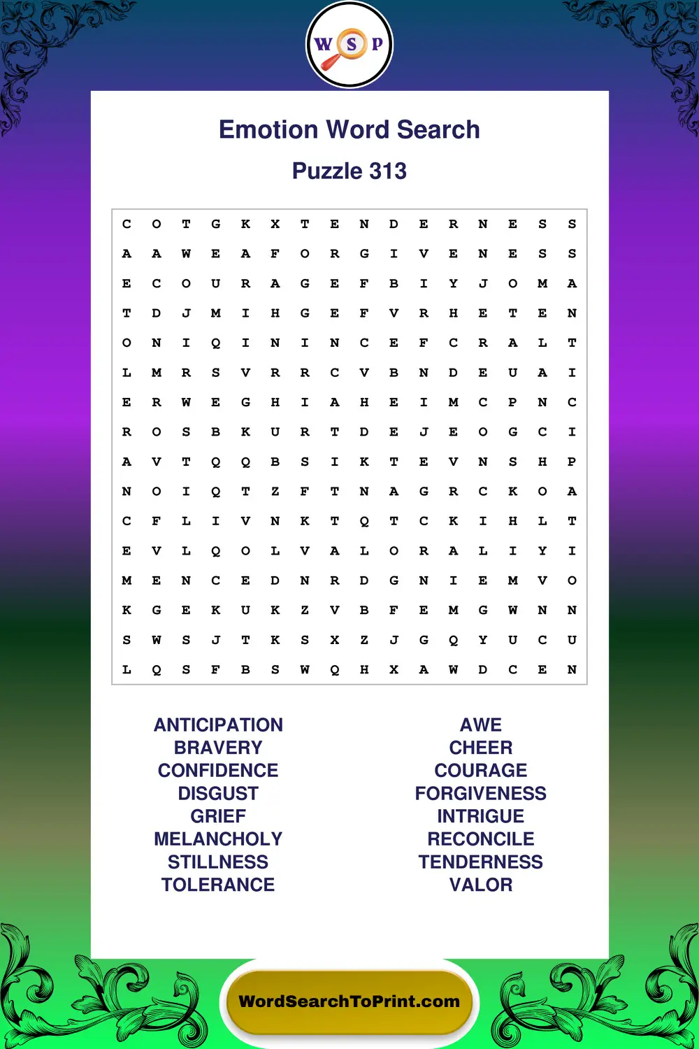 Emotion Word Search Puzzle 313