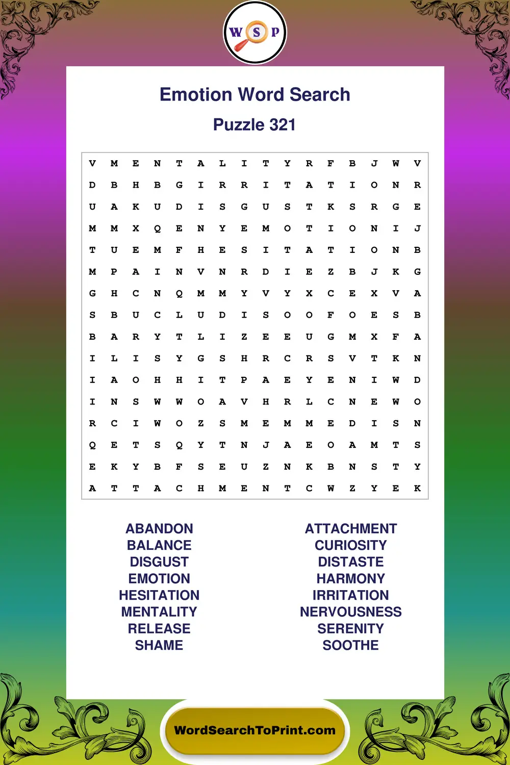 Emotion Word Search Puzzle 321