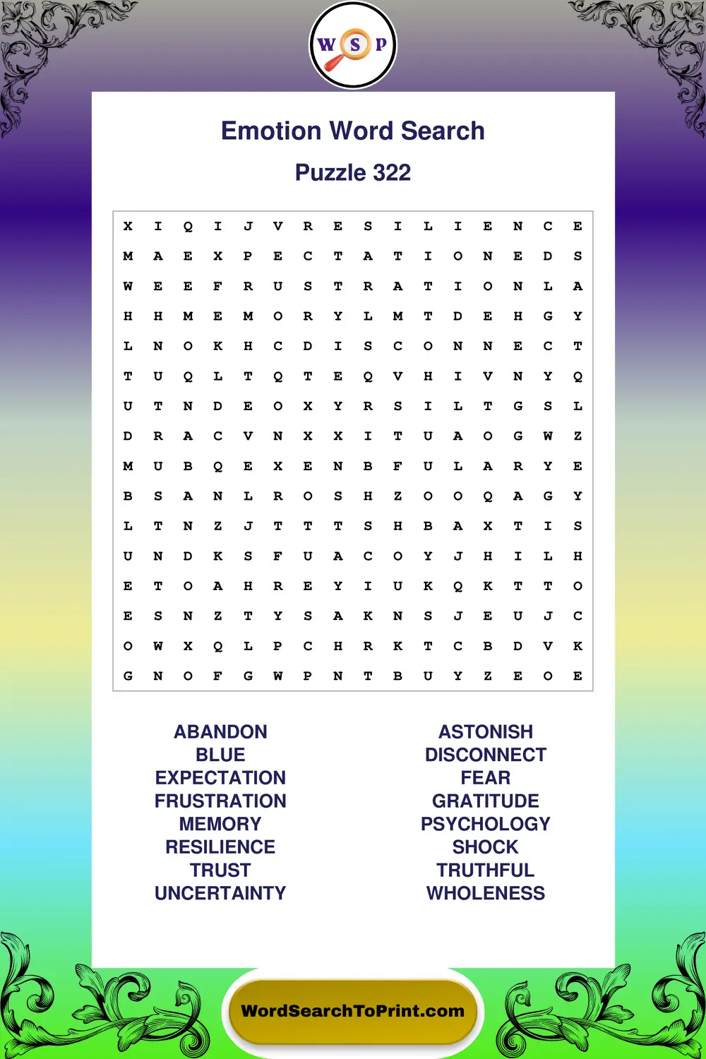Emotion Word Search Puzzle 322