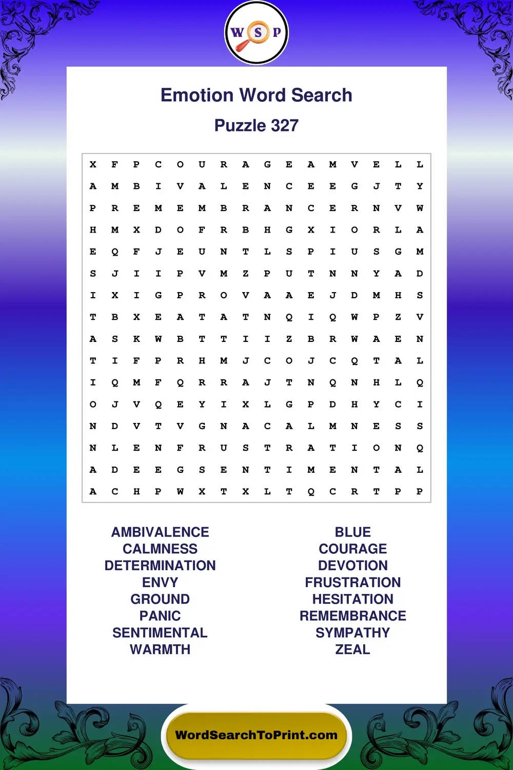 Emotion Word Search Puzzle 327
