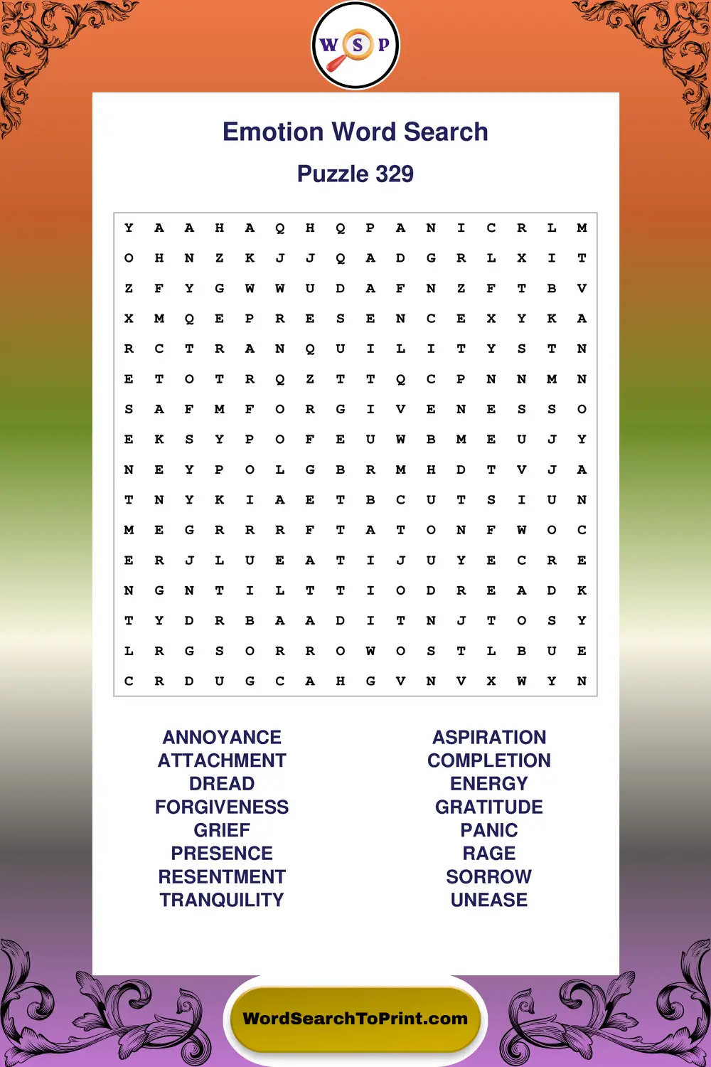 Emotion Word Search Puzzle 329