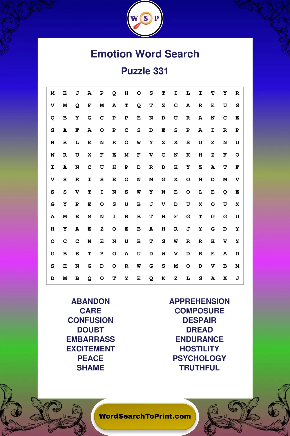 Emotion Word Search Puzzle 331