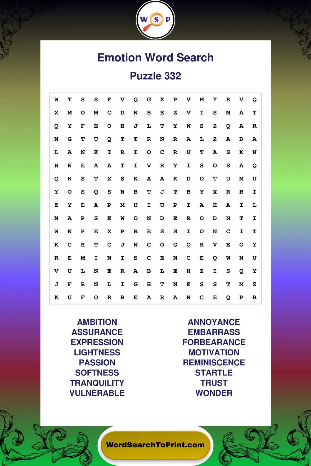 Emotion Word Search Puzzle 332
