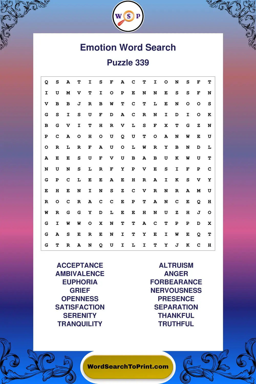 Emotion Word Search Puzzle 339
