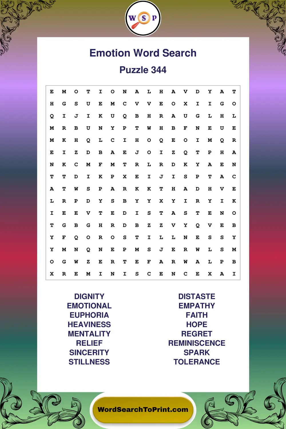 Emotion Word Search Puzzle 344