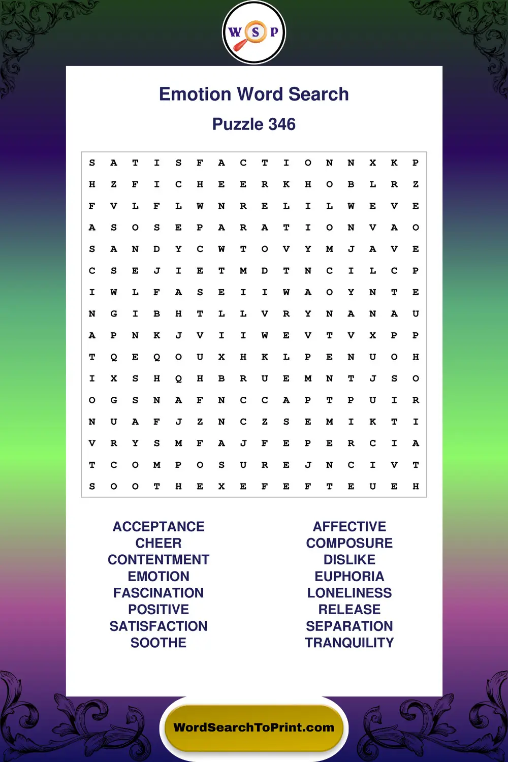 Emotion Word Search Puzzle 346