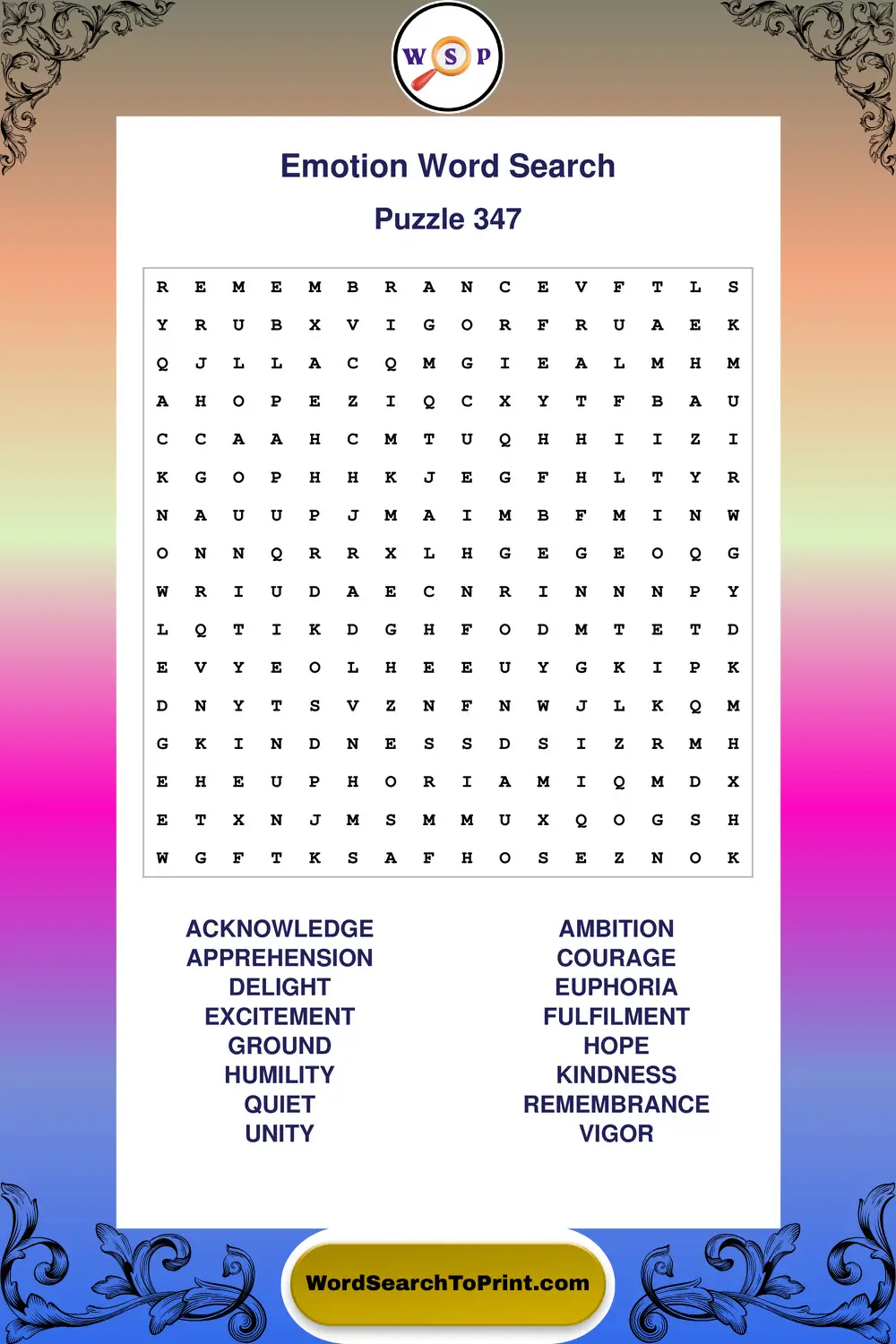 Emotion Word Search Puzzle 347