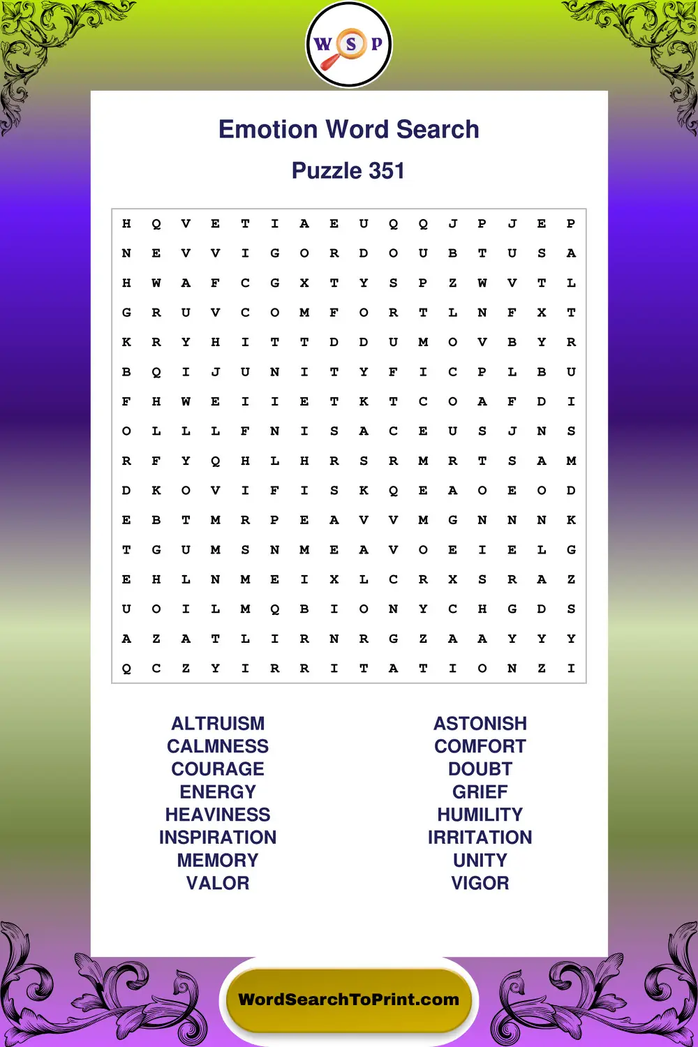 Emotion Word Search Puzzle 351