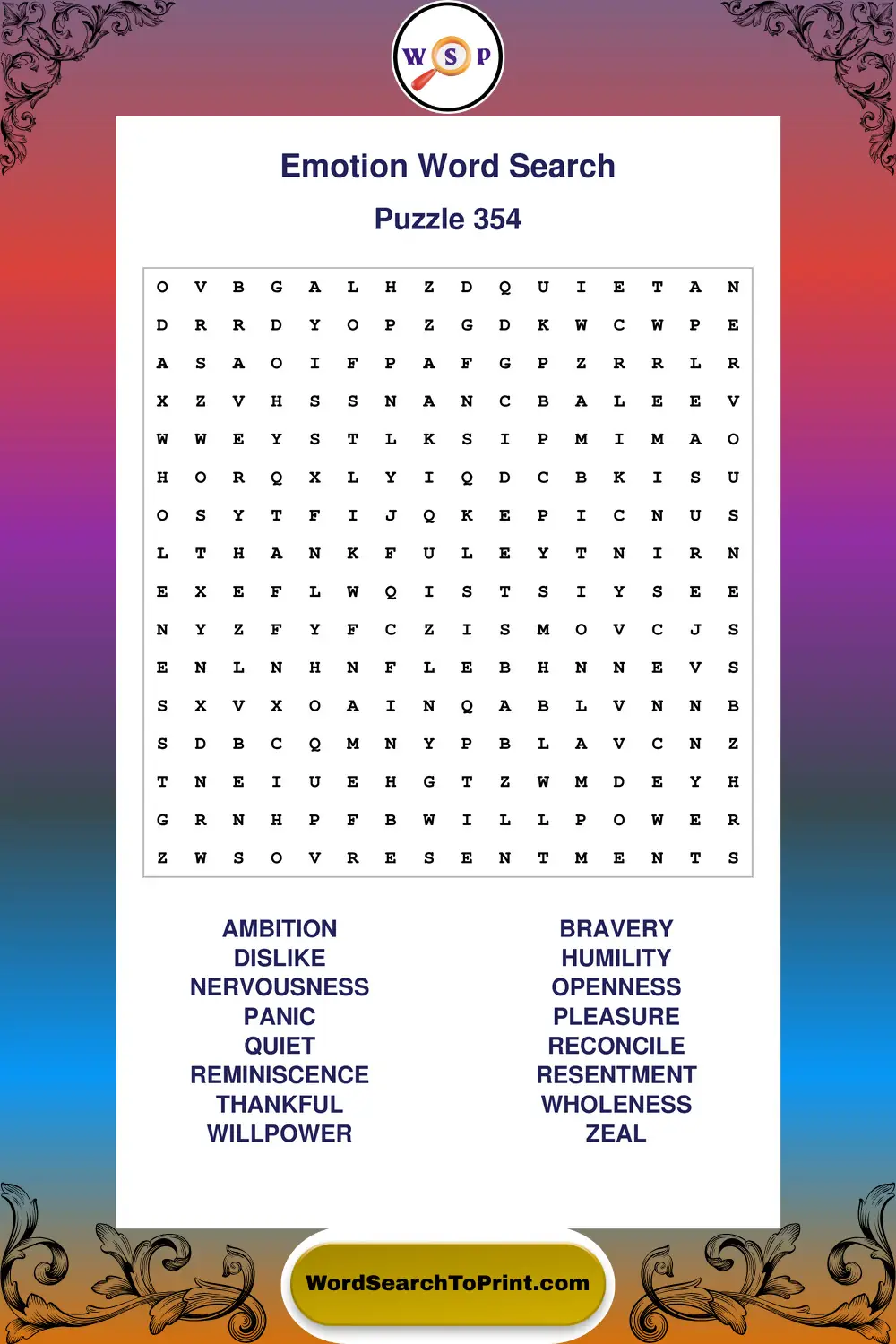 Emotion Word Search Puzzle 354