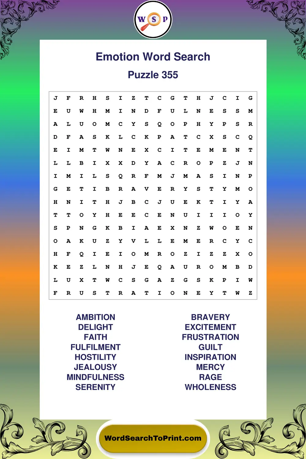 Emotion Word Search Puzzle 355