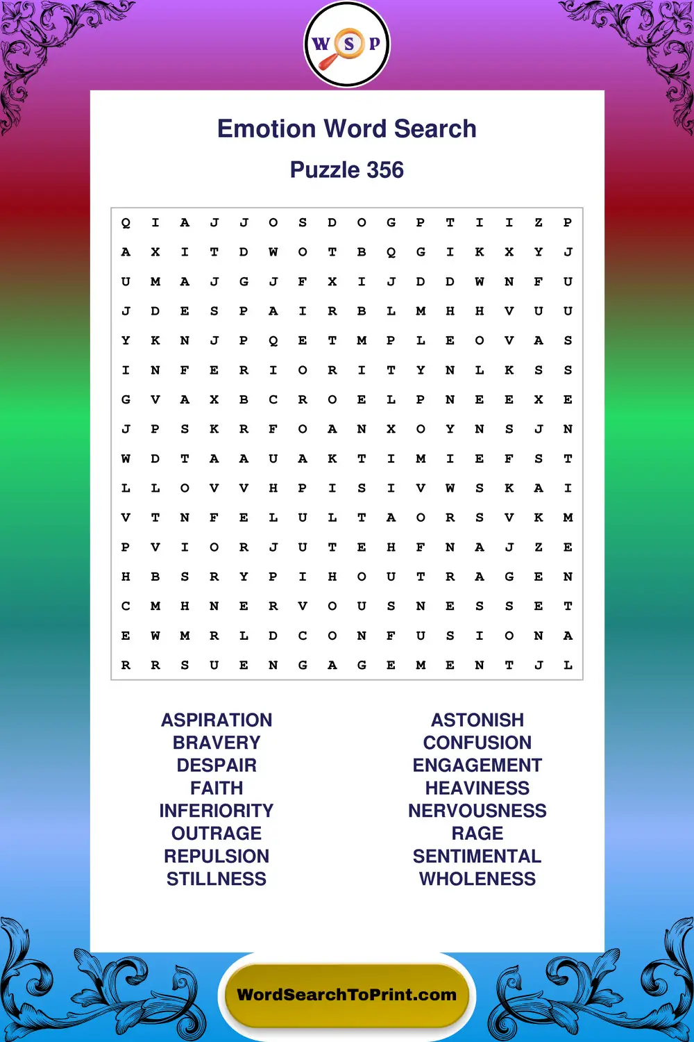 Emotion Word Search Puzzle 356