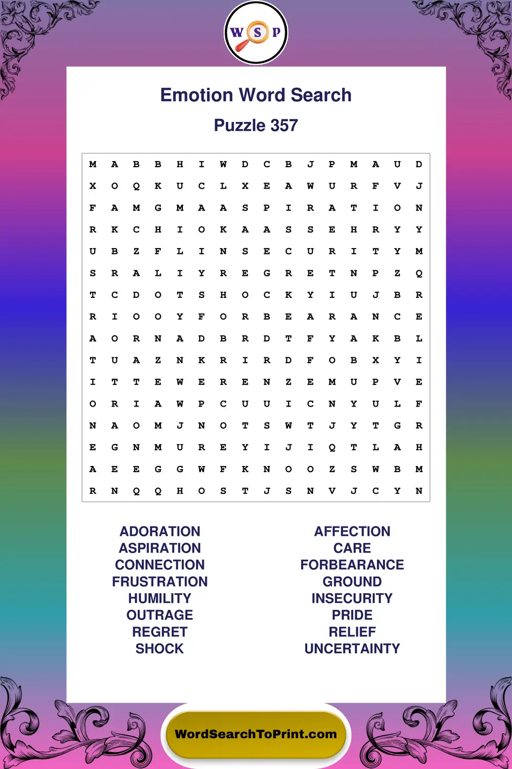 Emotion Word Search Puzzle 357