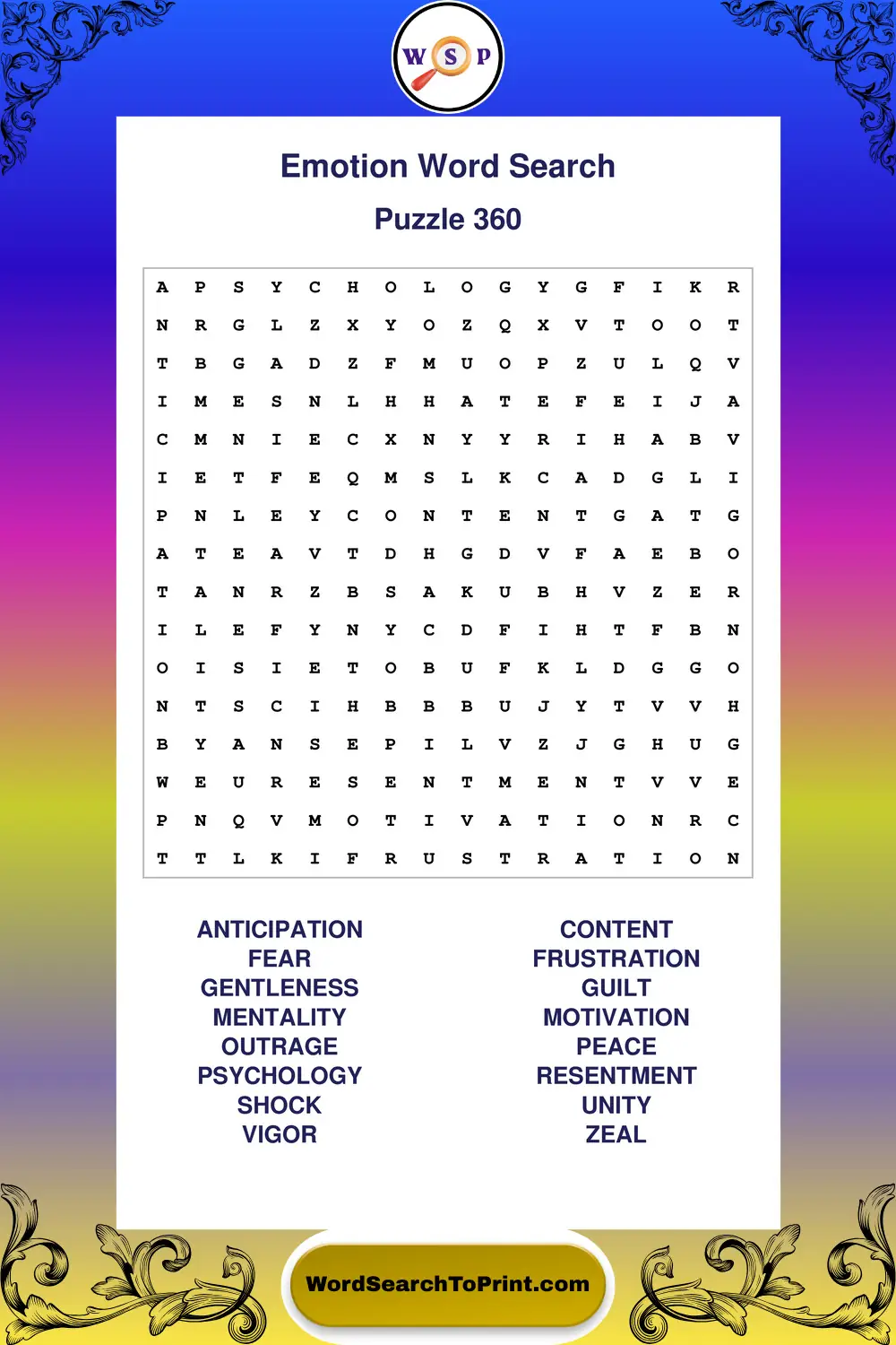 Emotion Word Search Puzzle 360