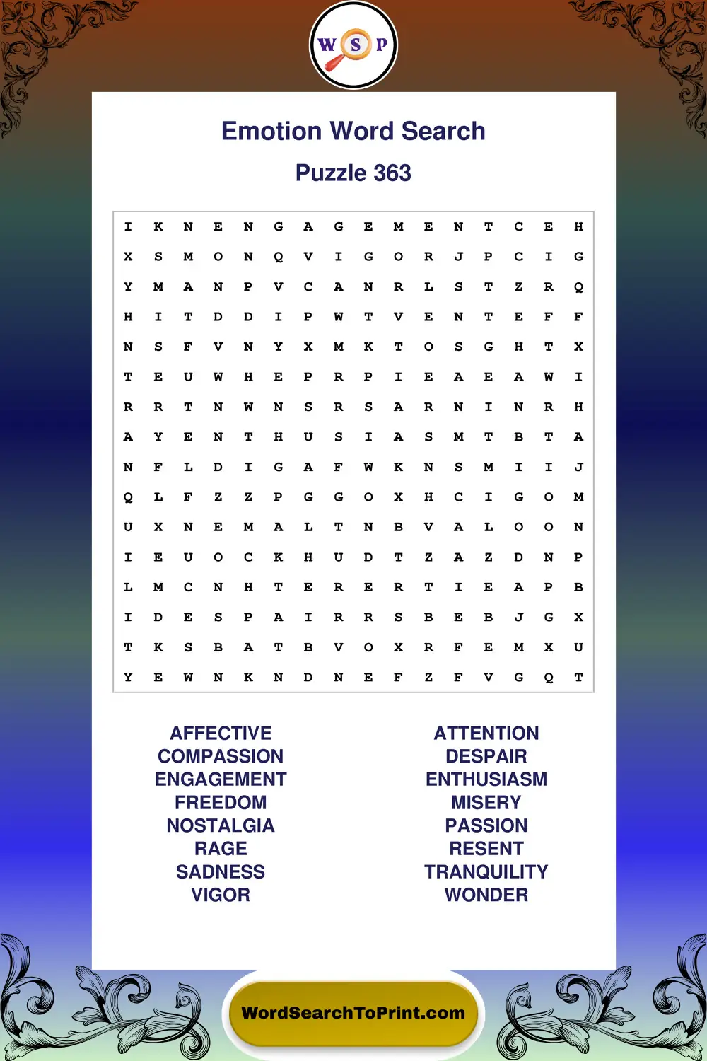 Emotion Word Search Puzzle 363