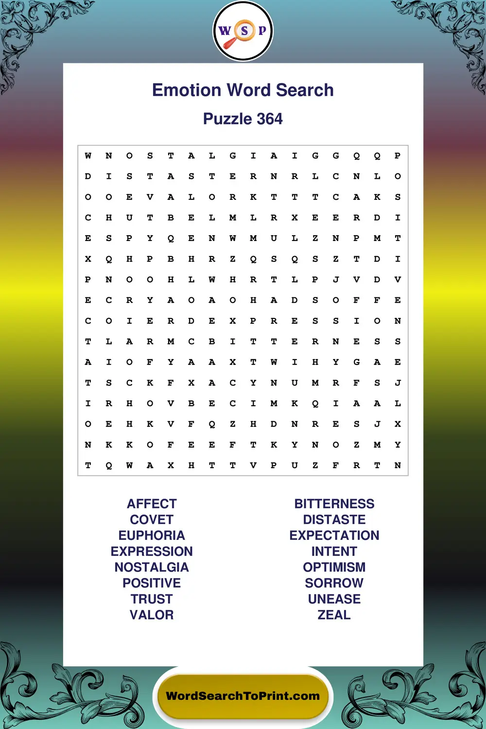 Emotion Word Search Puzzle 364