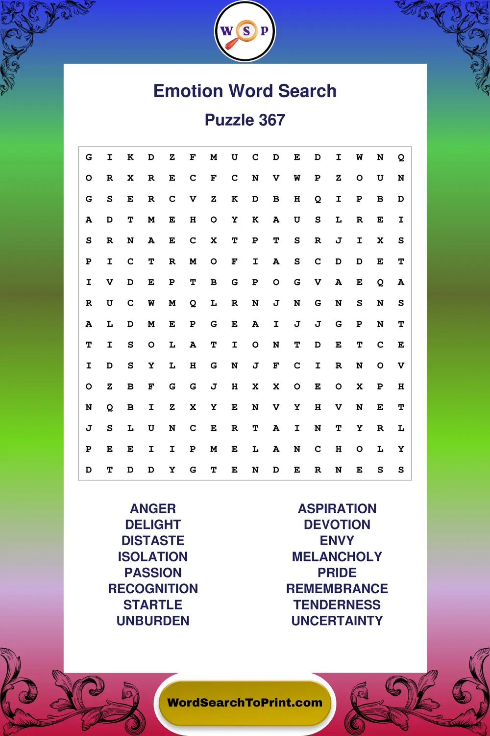 Emotion Word Search Puzzle 367