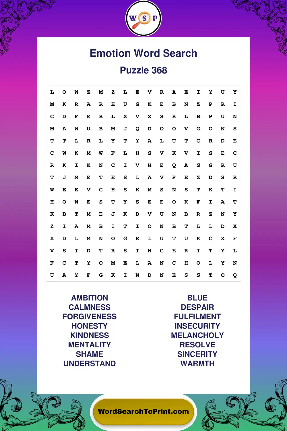 Emotion Word Search Puzzle 368