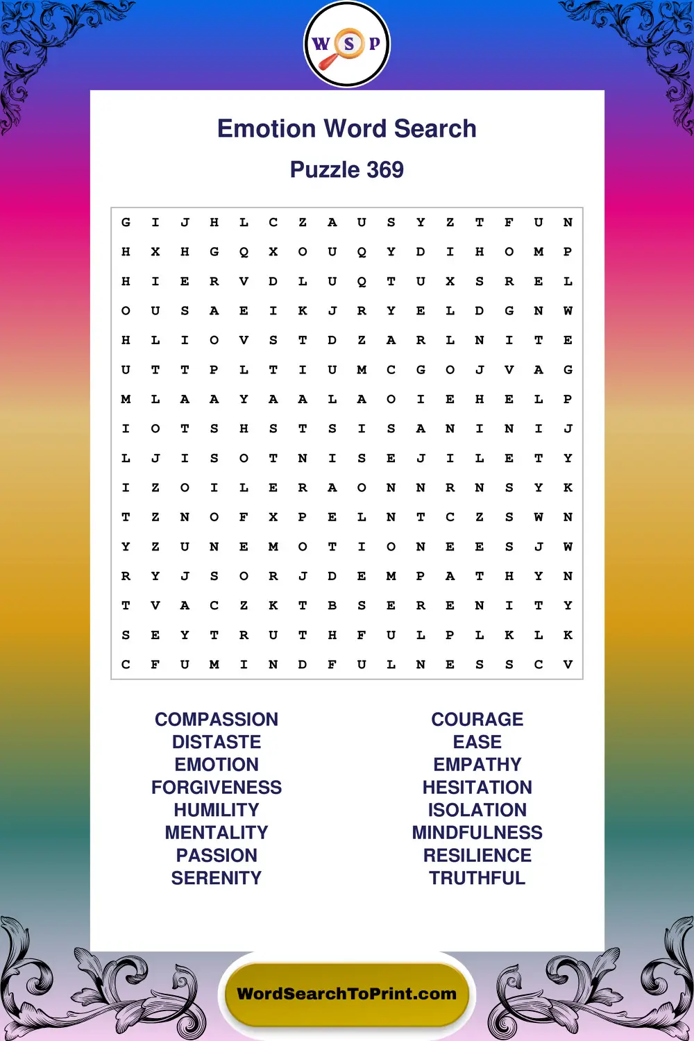 Emotion Word Search Puzzle 369
