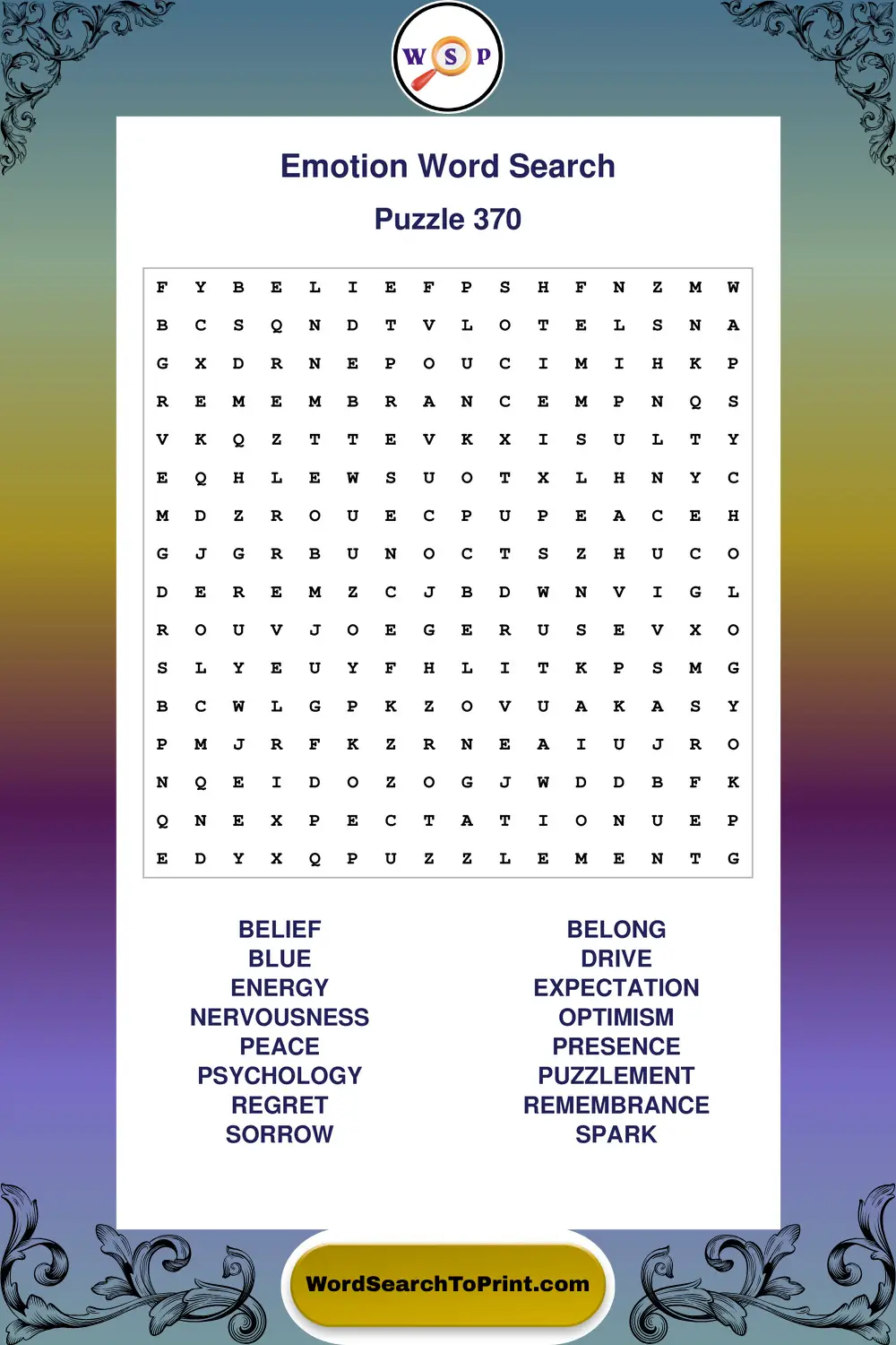 Emotion Word Search Puzzle 370