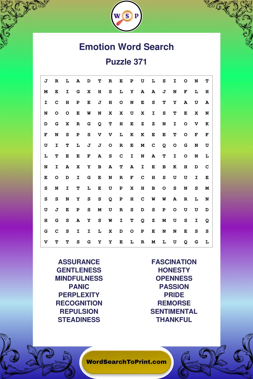 Emotion Word Search Puzzle 371