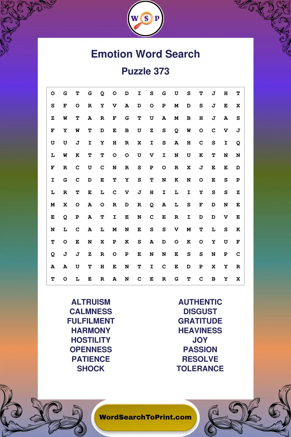 Emotion Word Search Puzzle 373