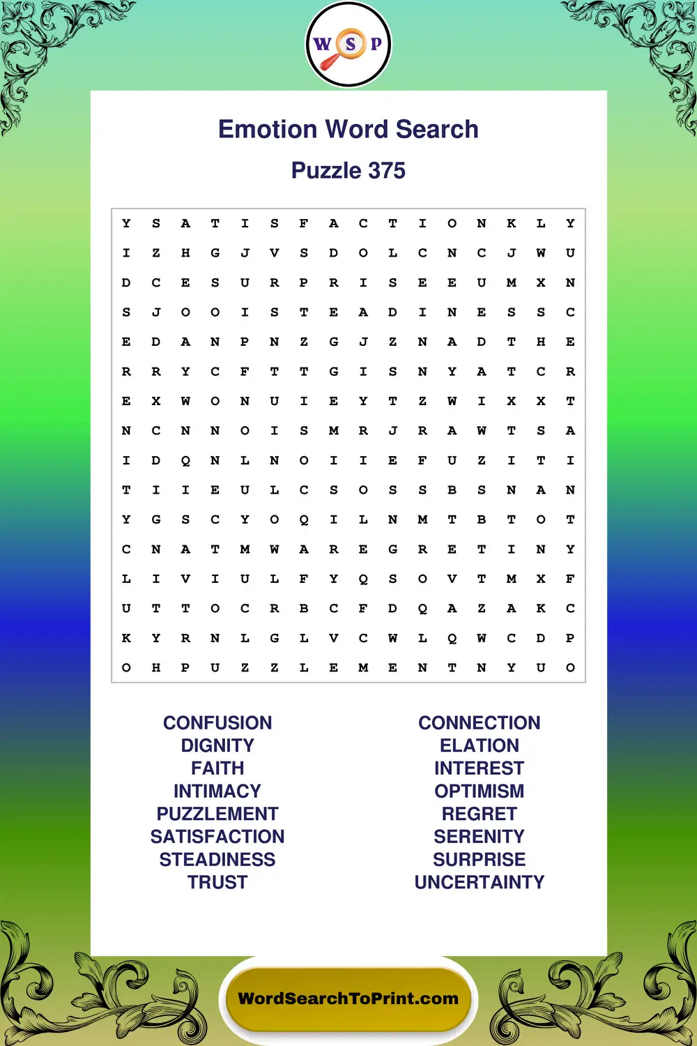 Emotion Word Search Puzzle 375