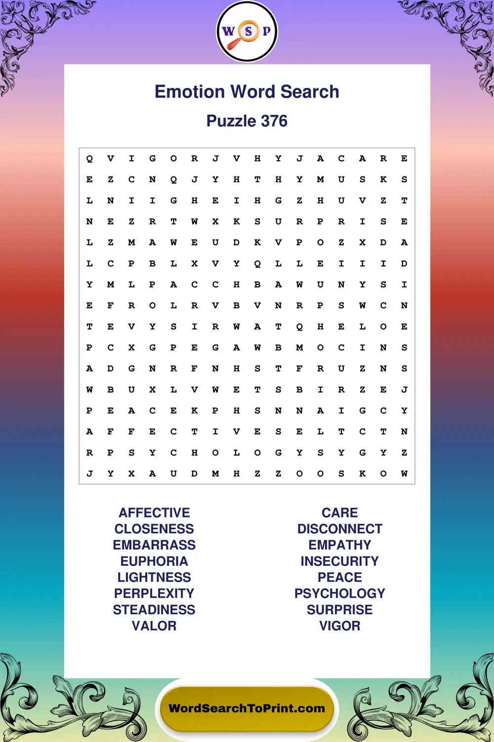 Emotion Word Search Puzzle 376