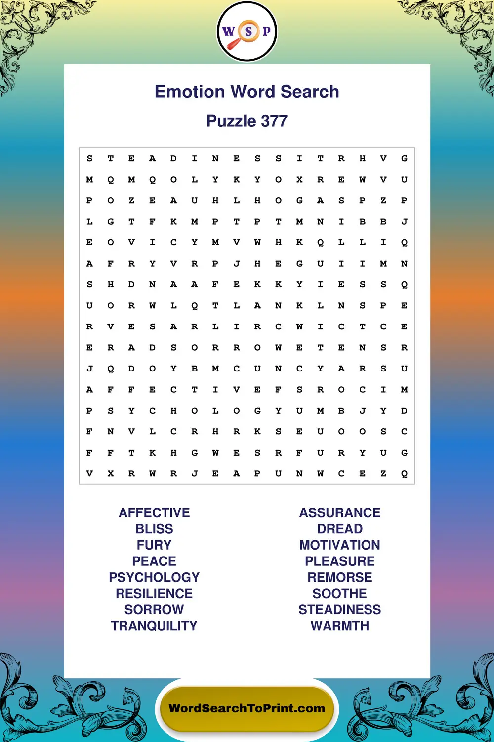 Emotion Word Search Puzzle 377