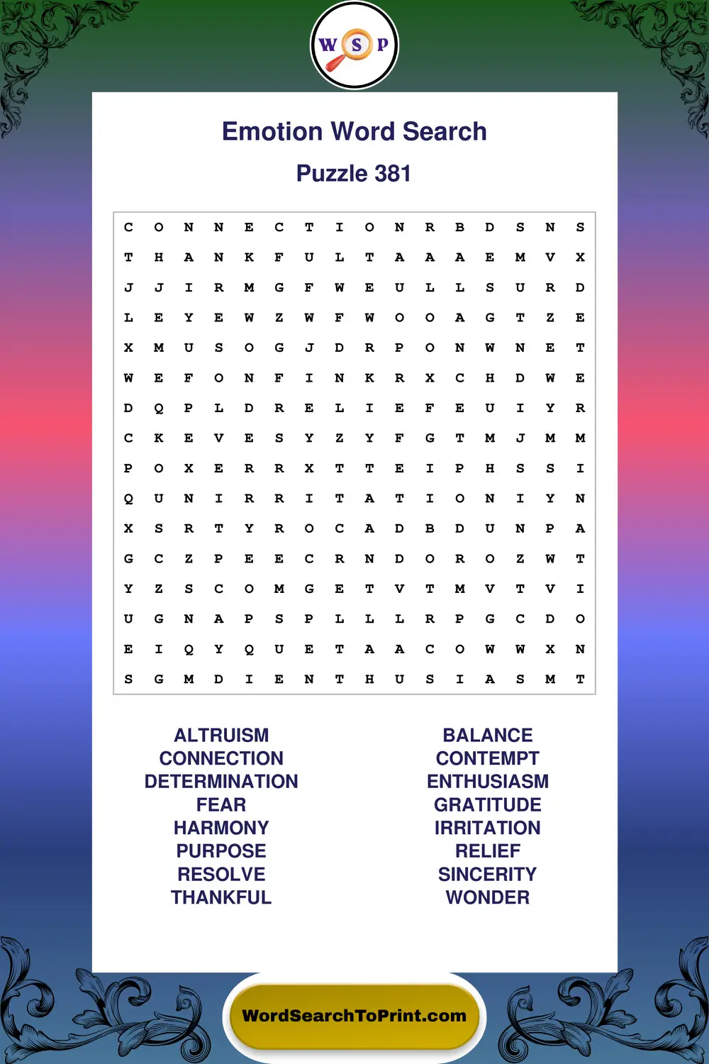 Emotion Word Search Puzzle 381