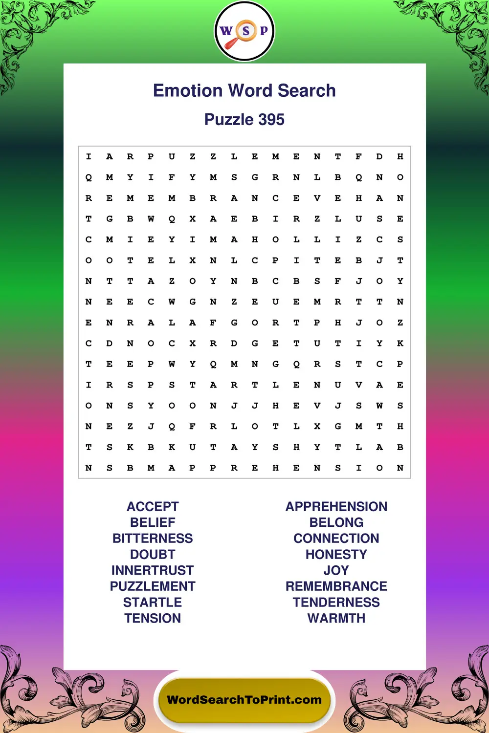Emotion Word Search Puzzle 395