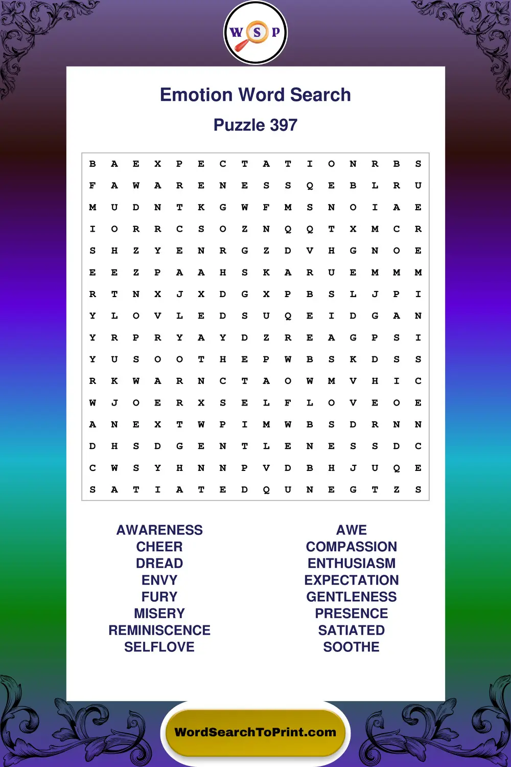 Emotion Word Search Puzzle 397
