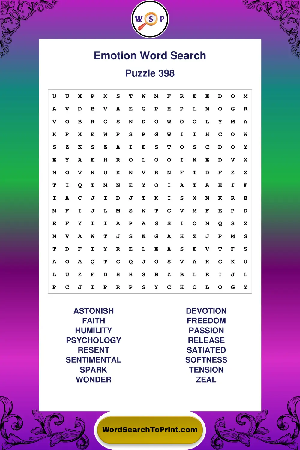 Emotion Word Search Puzzle 398