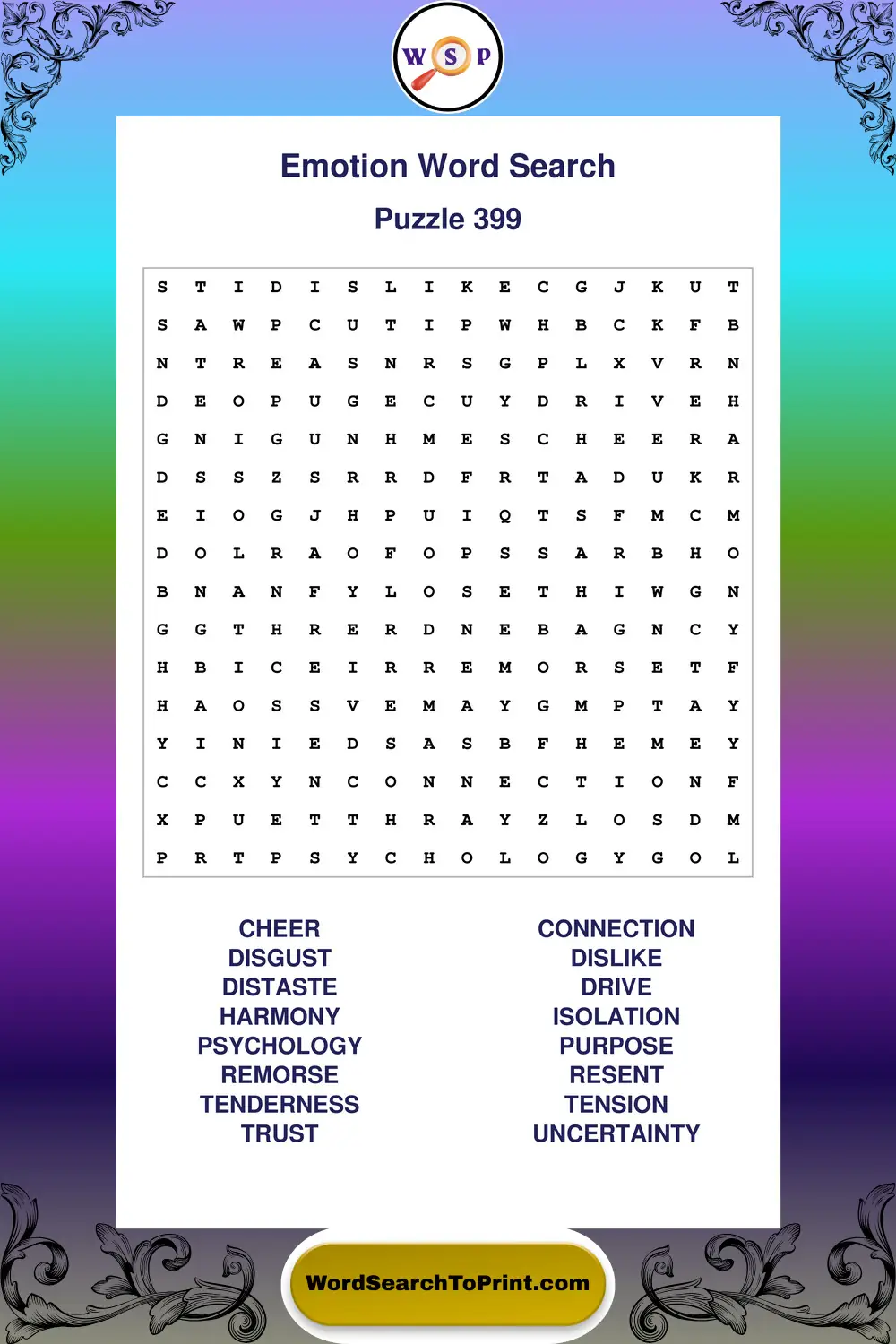 Emotion Word Search Puzzle 399