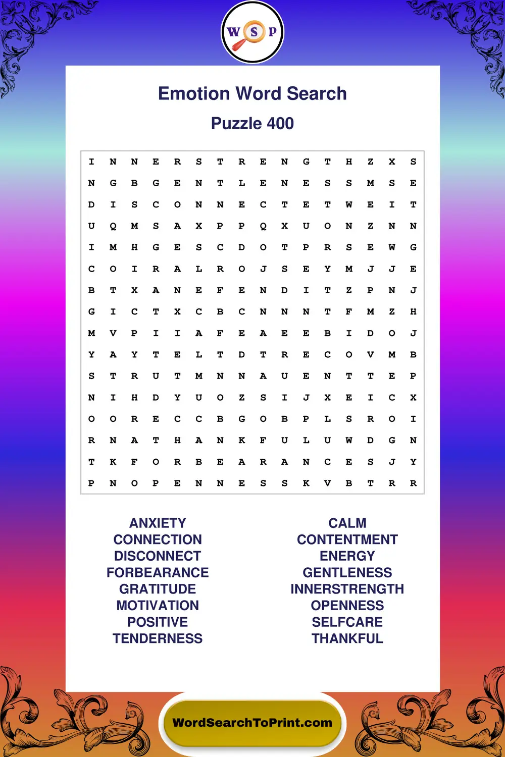 Emotion Word Search Puzzle 400