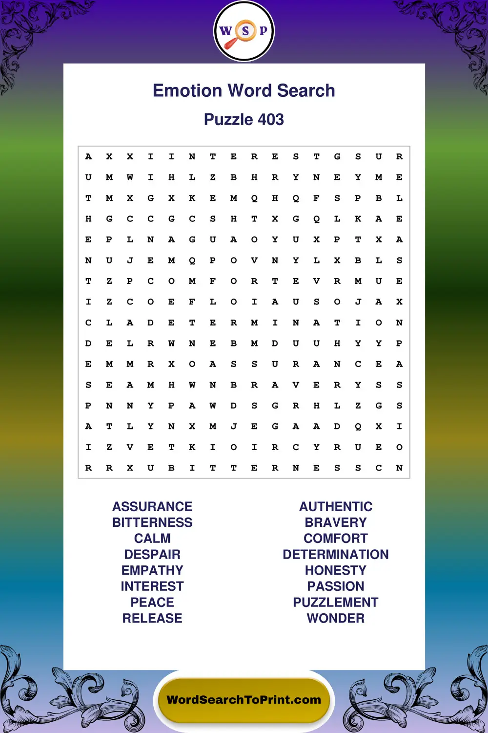 Emotion Word Search Puzzle 403
