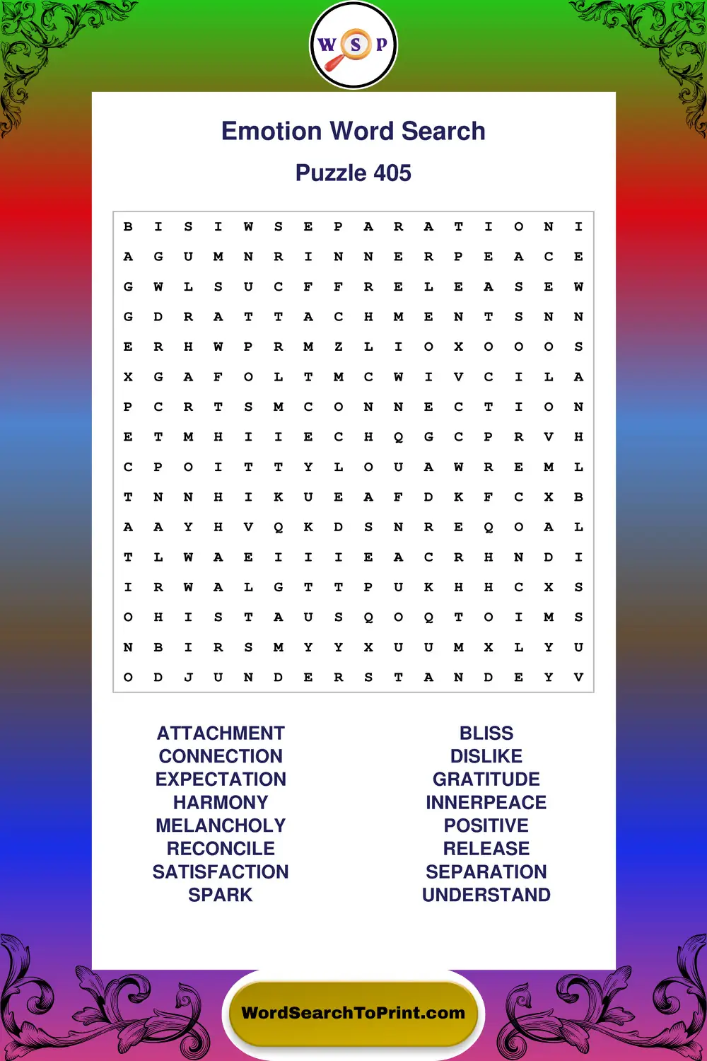 Emotion Word Search Puzzle 405