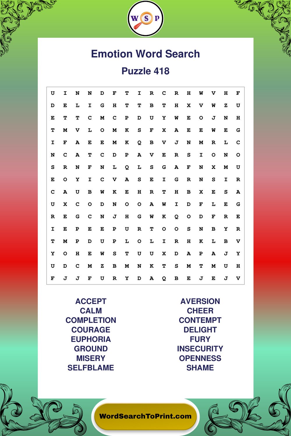 Emotion Word Search Puzzle 418