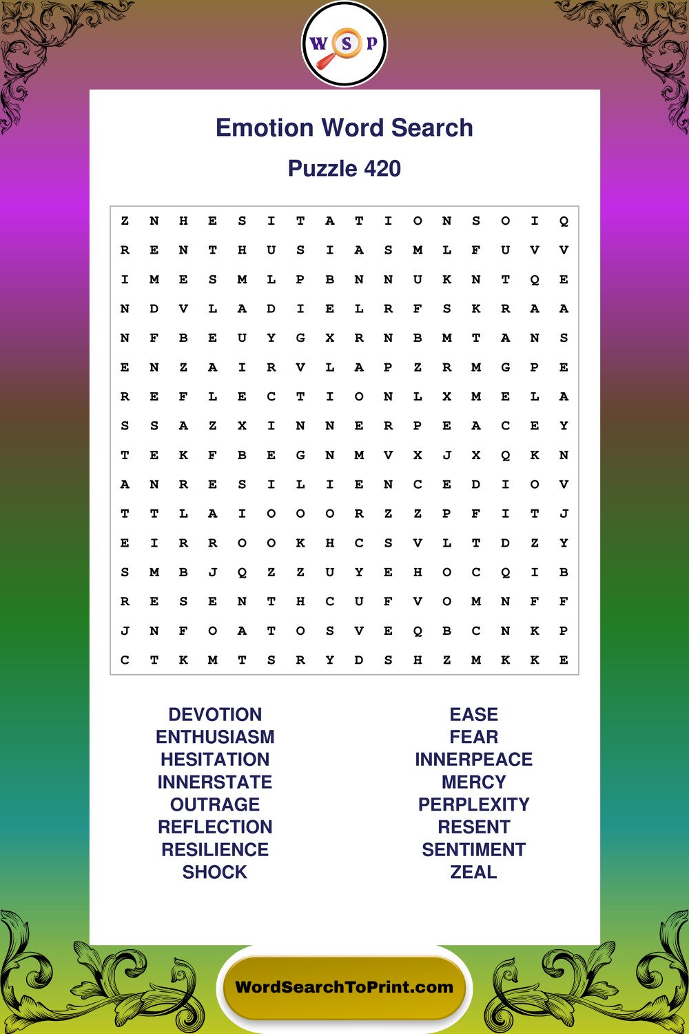 Emotion Word Search Puzzle 420