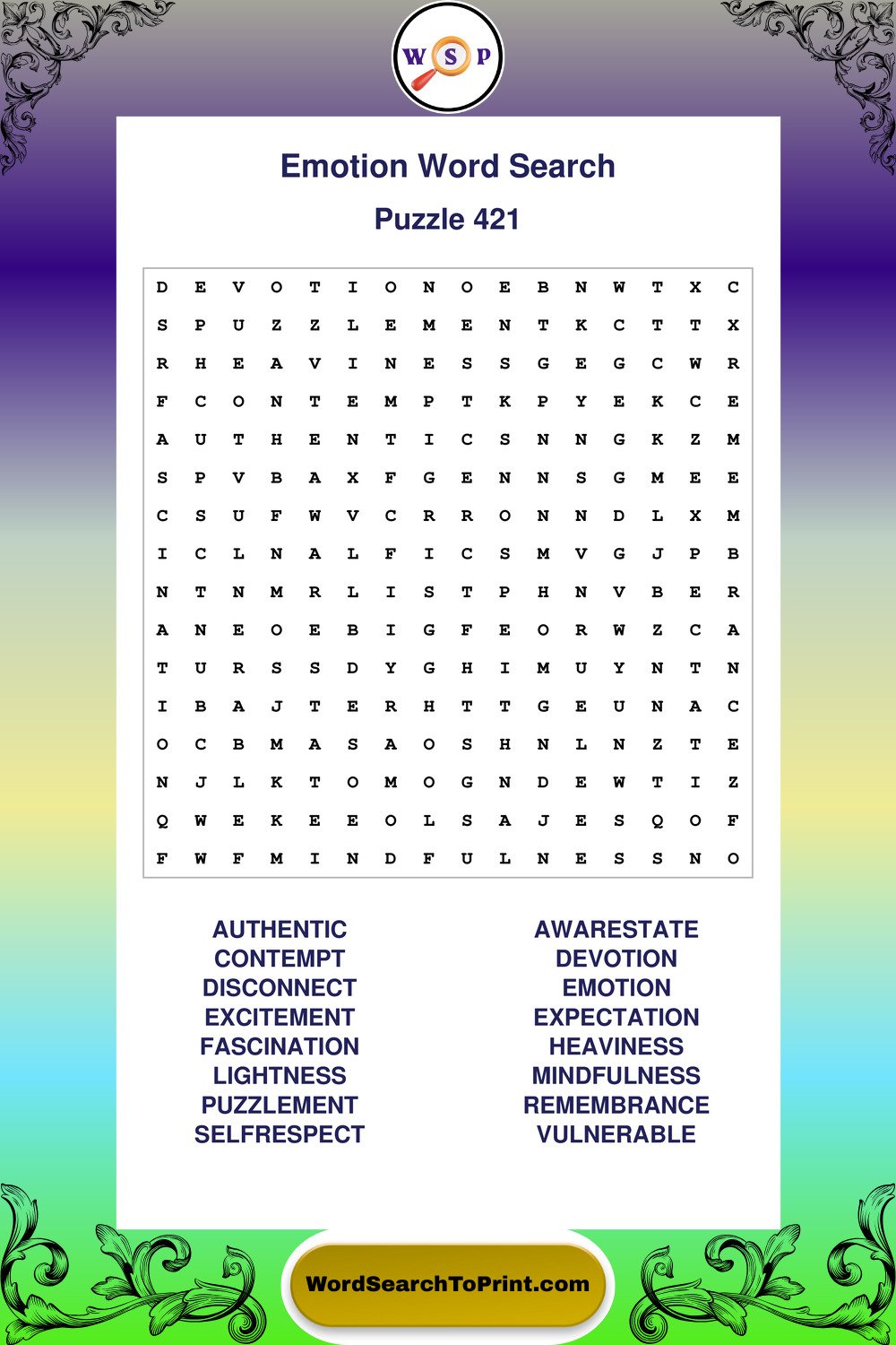 Emotion Word Search Puzzle 421