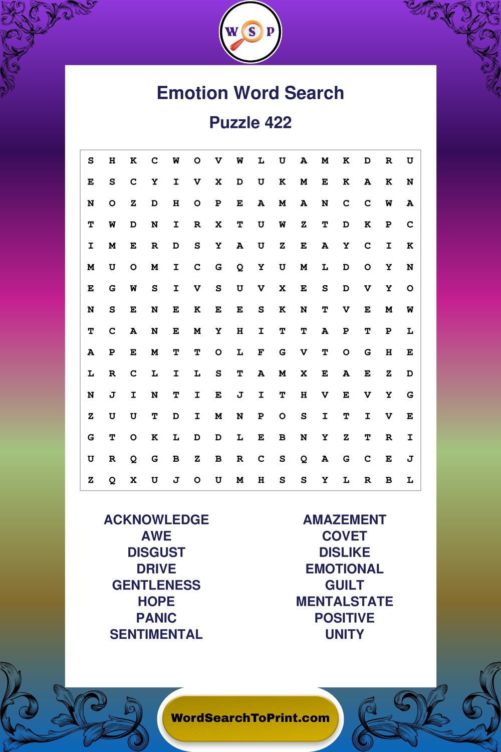 Emotion Word Search Puzzle 422