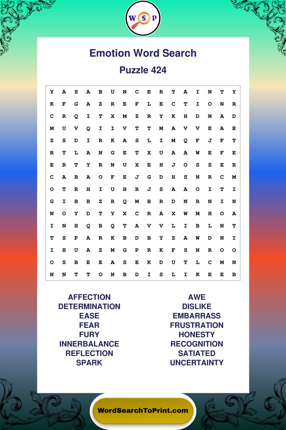 Emotion Word Search Puzzle 424