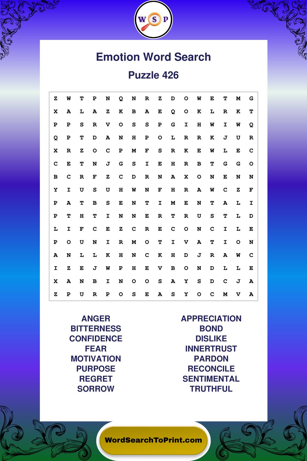 Emotion Word Search Puzzle 426