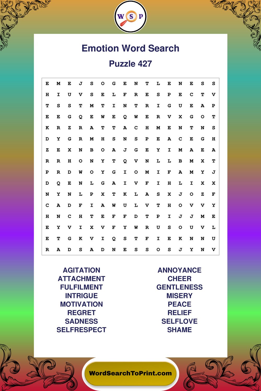 Emotion Word Search Puzzle 427