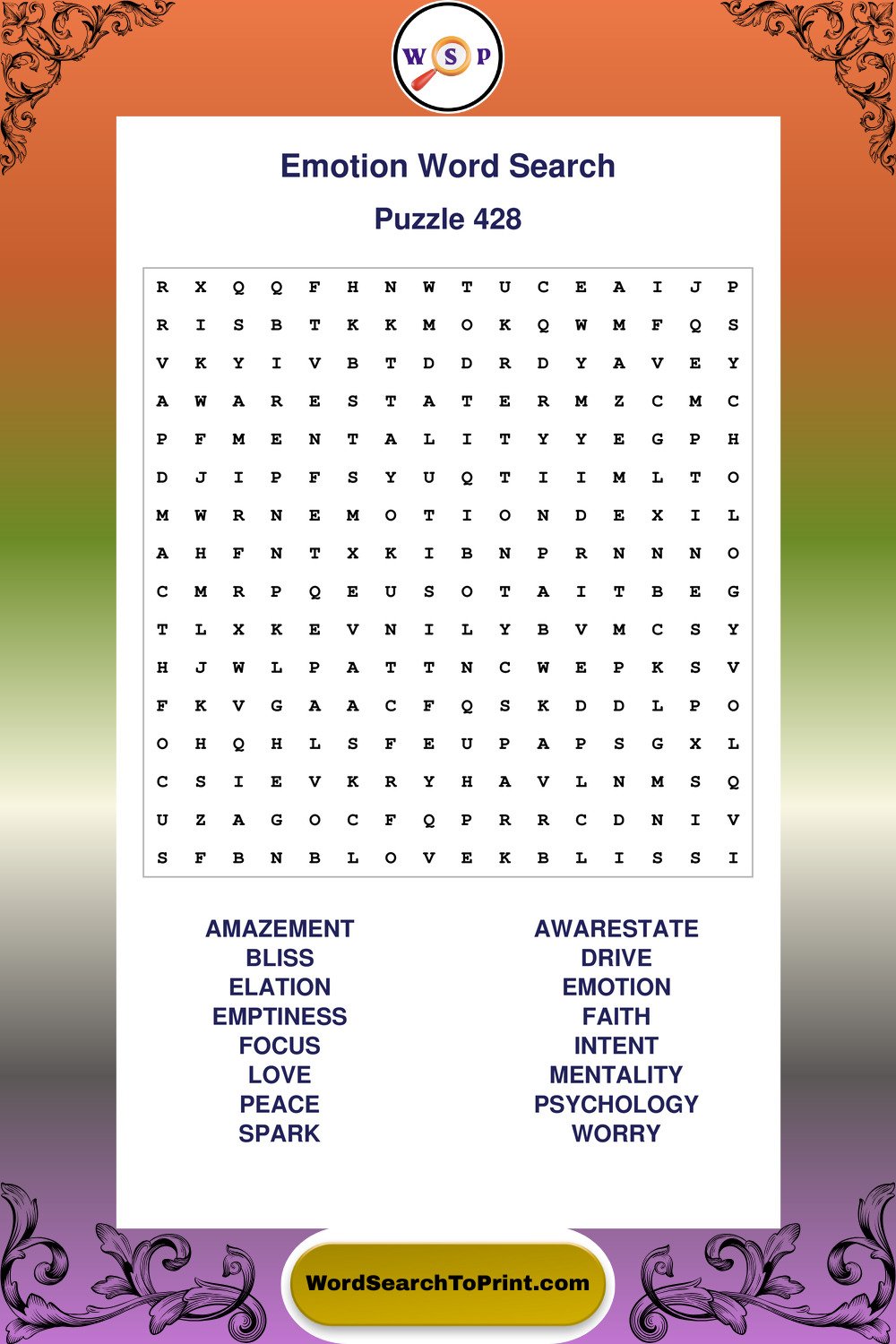 Emotion Word Search Puzzle 428