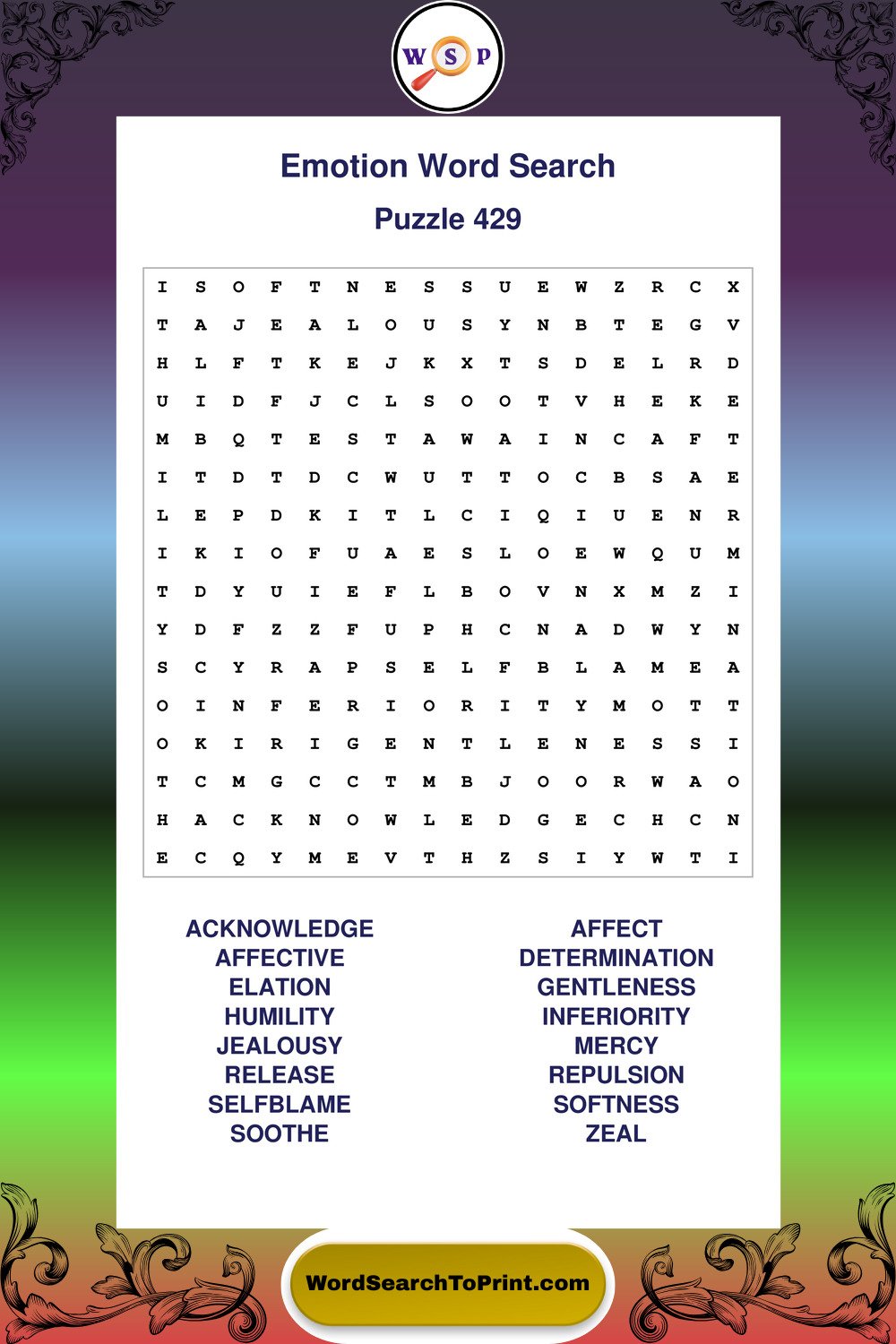 Emotion Word Search Puzzle 429