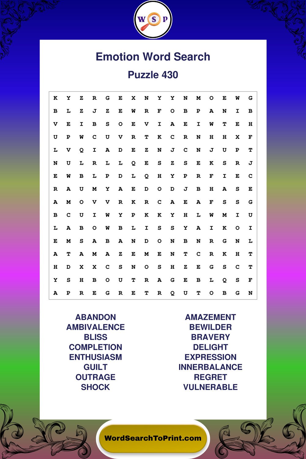 Emotion Word Search Puzzle 430