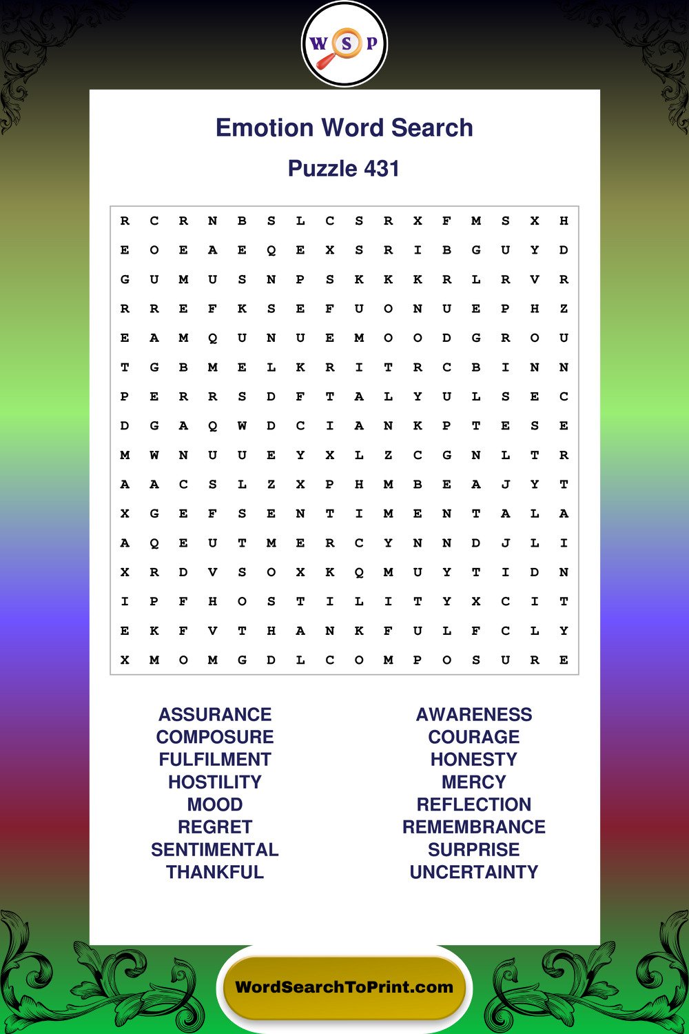 Emotion Word Search Puzzle 431