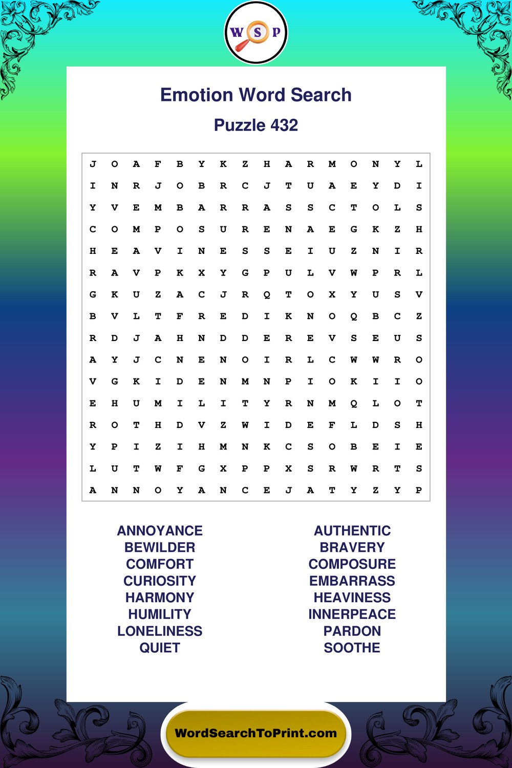 Emotion Word Search Puzzle 432